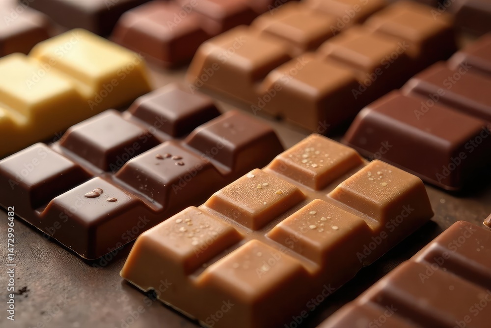 Fototapeta premium Assorted chocolate bars, various sizes and flavors , snack, bars, energy
