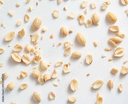 Wallpaper Mural Scattered peanut shells and halves on white background Torontodigital.ca