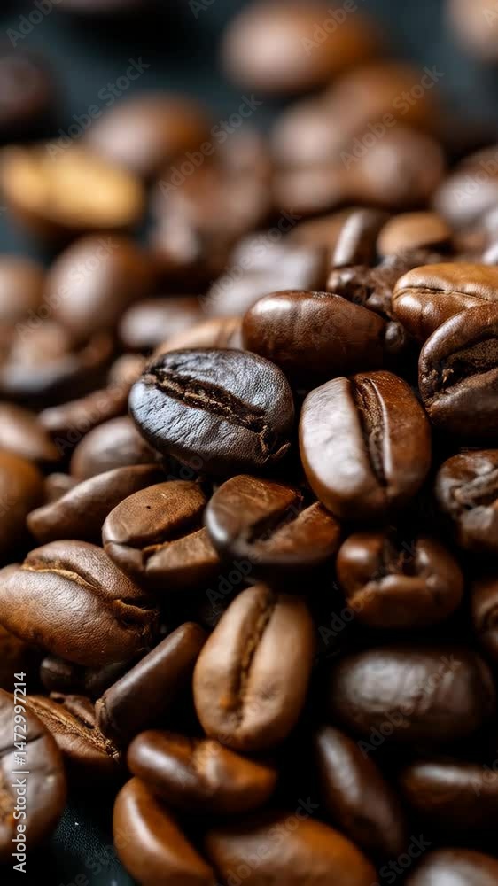 Close-up image showcases pile of aromatic roasted coffee beans with their textured surfaces, ready for grinding and brewing. Close-up image showcases pile of aromatic roasted coffee beans with their textured surfaces, ready for grinding and brewing.