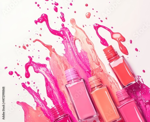Vibrant pink and coral nail polish splashes