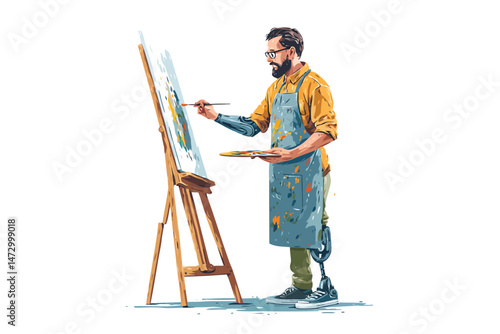Artist with Prosthetic Arm Painting on Canvas picture isolated