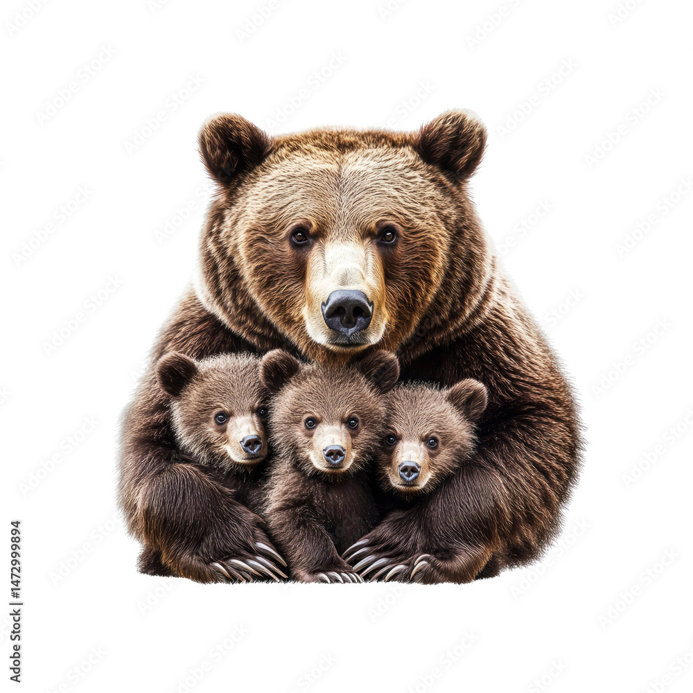 Obraz premium Mother Brown Bear Protecting Her Cubs