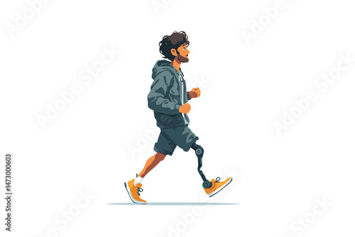 man with prosthetic leg runing training isolated