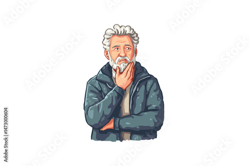 Mature man suffering from toothache patient isolated
