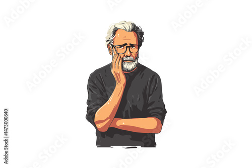 Mature man suffering from toothache sensitive isolated