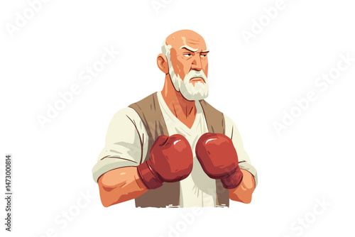 old man wearing boxing gloves pensioner isolated