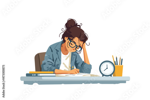 Panicked student studying the night before the exam s holding isolated