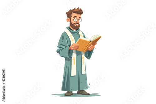 Priest reading prayers in a book christ isolated