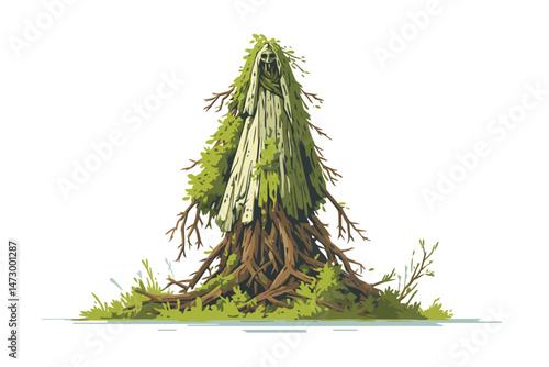 Slavic Pagan Idol Among Forest Roots face isolated