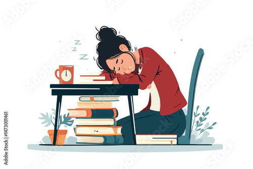 Woman pulling an all-nighter the night before the exa stress isolated