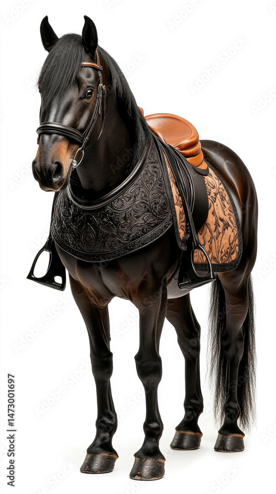 Fototapeta premium Horse with riding gear studio shot