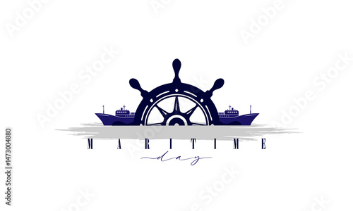 Vector Illustration of national maritime day. Symbol of Wheel. Abstract design and Background.