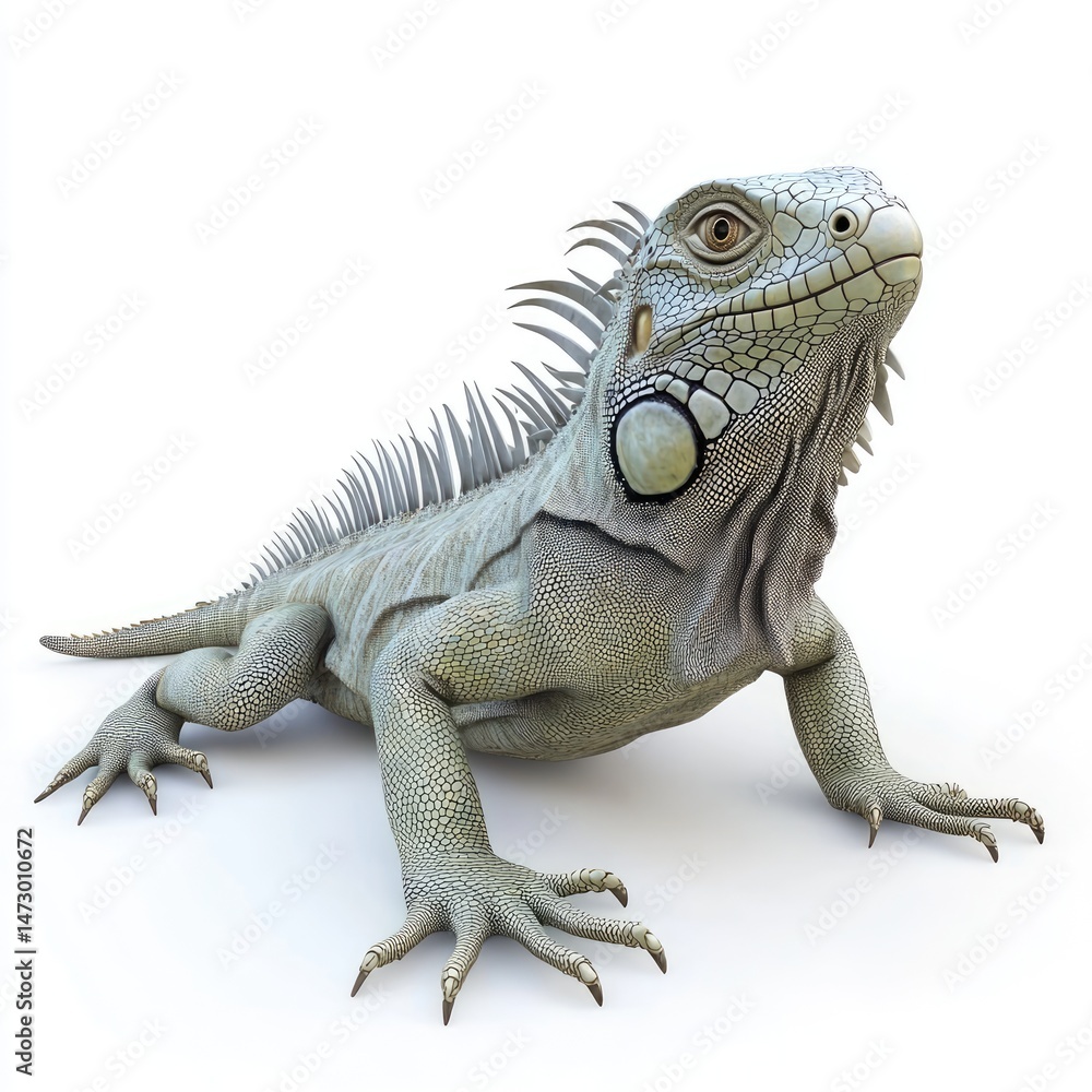 Obraz premium Light gray iguana against a plain white background.