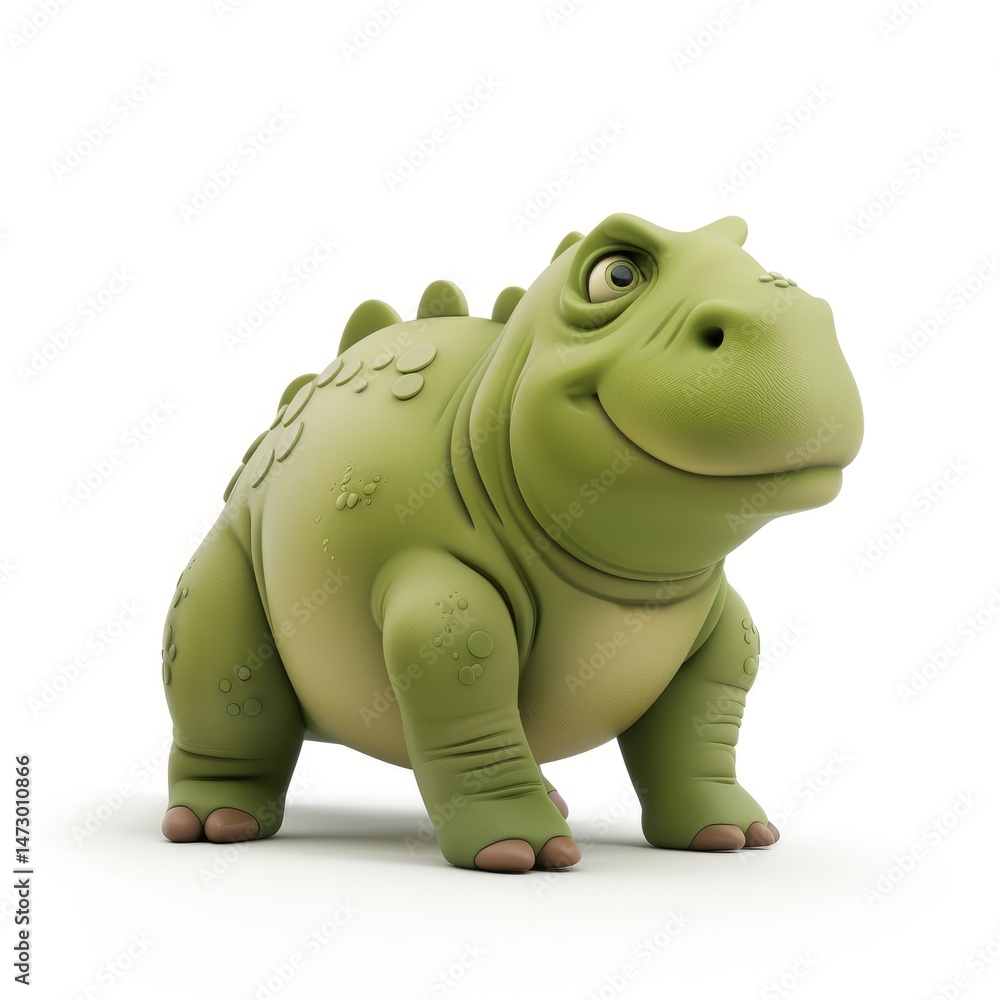 Fototapeta premium Cartoon dinosaur character in a cheerful pose.