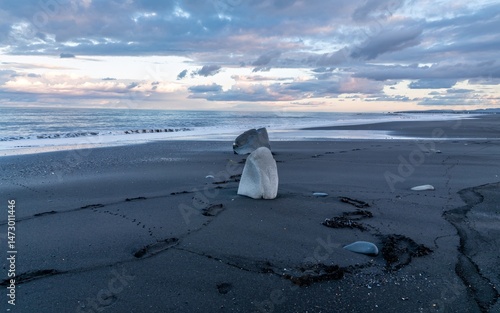summer,Reykjavík, Iceland, Dark sand beach at twilight