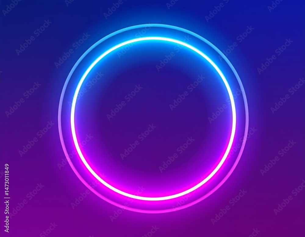 Obraz premium Vibrant Neon Circle Frame, Glowing Purple Blue Light, Abstract Design, Modern Background, Illuminate