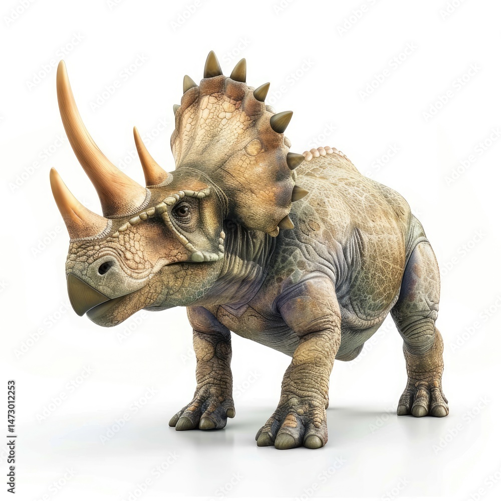 Fototapeta premium A three-horned dinosaur, realistically portrayed.