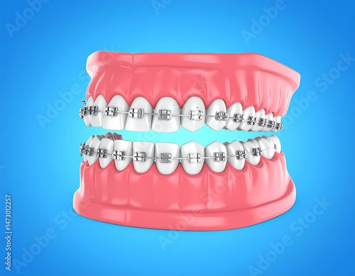 3D Model of Teeth with Metal Braces, Orthodontic Treatment