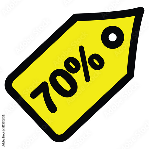 Yellow Tag Displaying Seventy Percent Discount with Black Outline