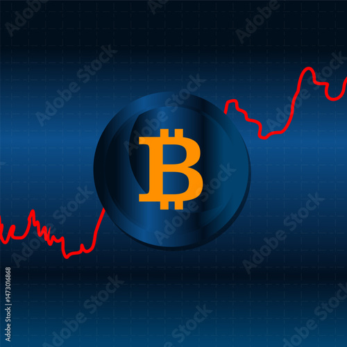 Bitcoin Symbol with Price Chart on a Blue Background