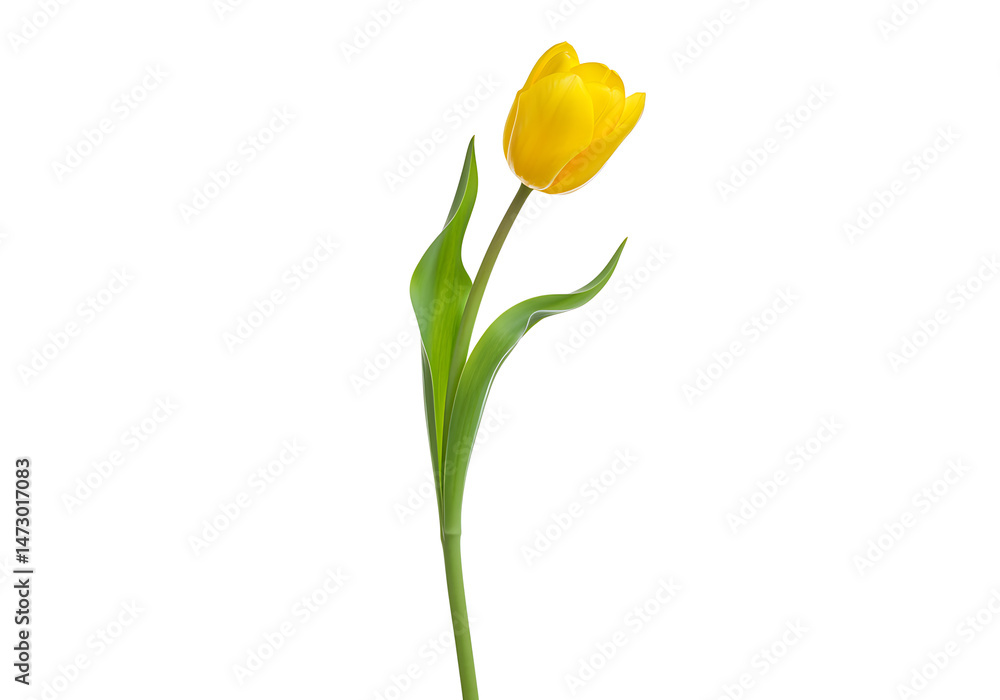 Naklejka premium Single Yellow Tulip Bloom on White Background
