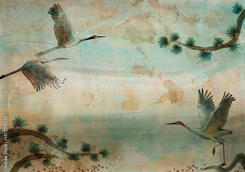 Obraz na płótnie Green cranes fresco