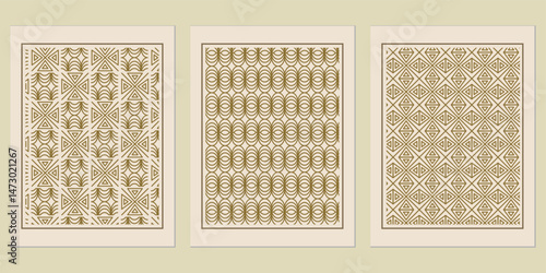 Elegant geometric pattern set, seamless vector designs for various applications, sophisticated and versatile textile print, decorative backgrounds, and intricate surface textures