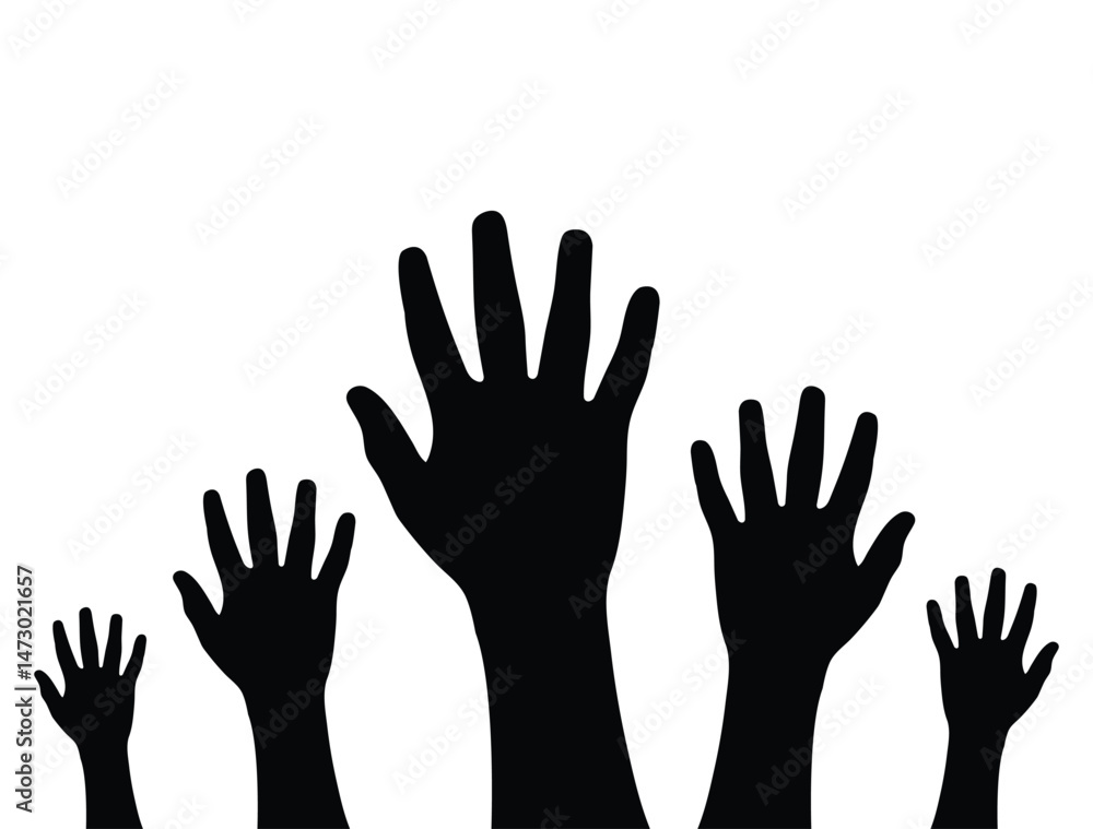 Hand sign. Raised hand icon symbolizing stop or interaction, voting. open hands up. 