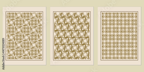 Harmonious trio of framed abstract patterns featuring geometric lines and floral-inspired shapes, embodying understated artistic flair and timeless aesthetic appeal