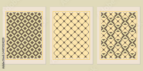 Geometric harmony: a trio of framed patterned vector designs, showcasing a balanced aesthetic for home décor and diverse creative applications