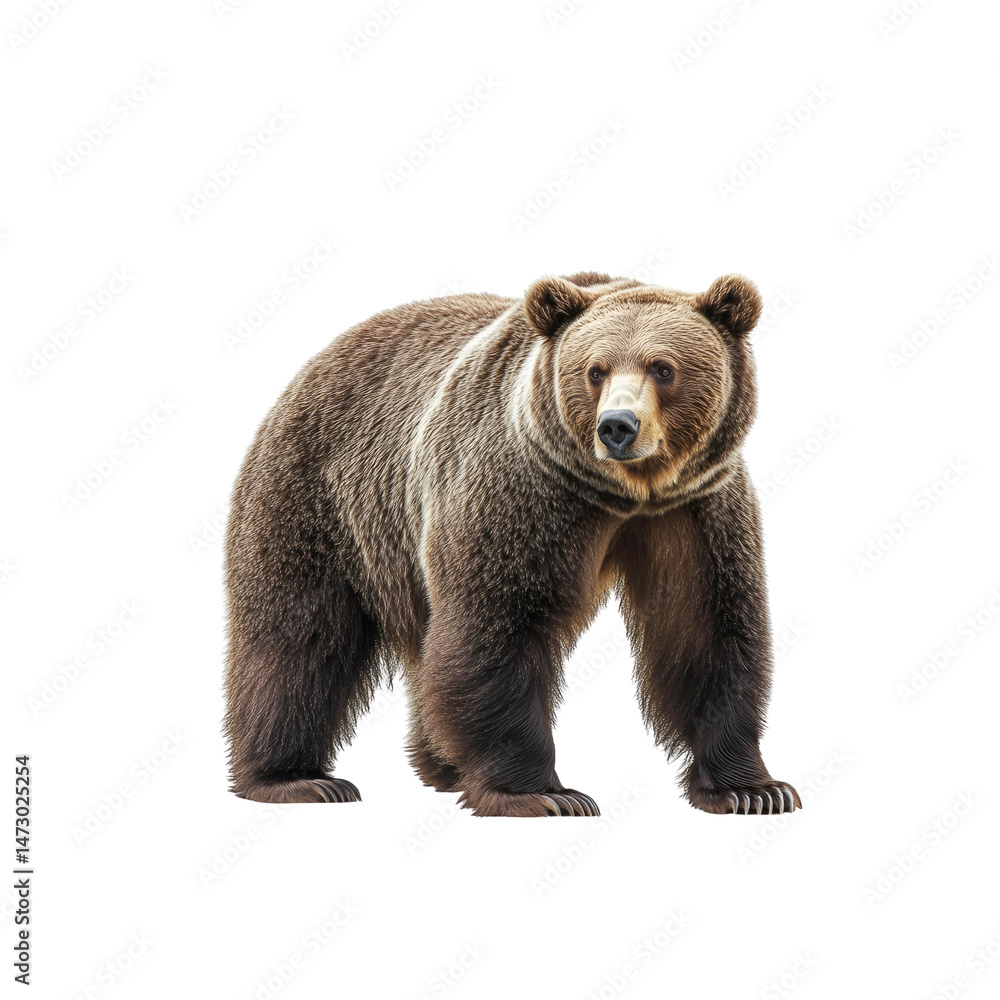 Fototapeta premium Majestic Brown Bear Standing on White Background
