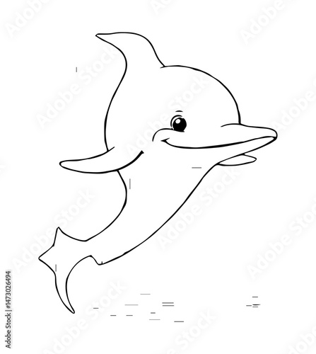 Cartoon Dolphin Outline with a Smiling Expression