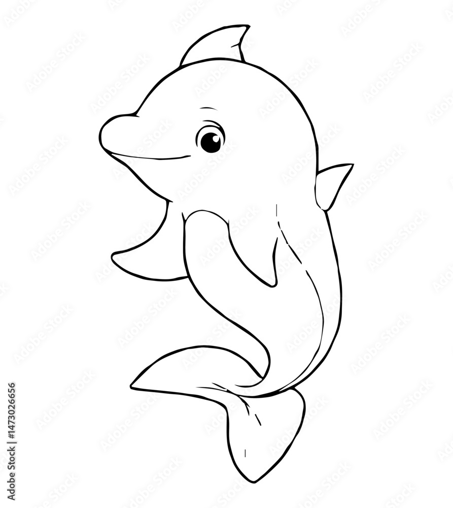 Cartoon Dolphin Outline with Dorsal Fin and Flippers Cartoon Dolphin Outline with Dorsal Fin and Flippers