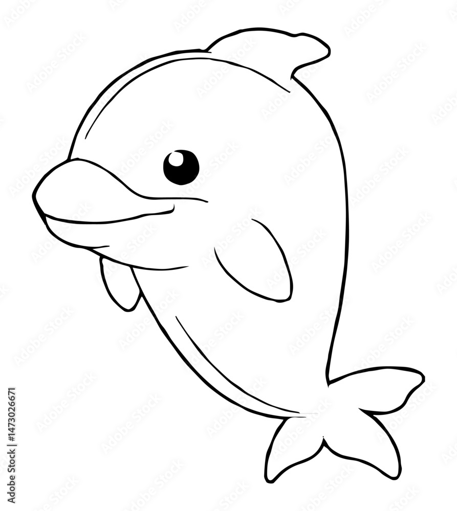 Cartoon Dolphin Outline with Large Eye and Smiling Expression Cartoon Dolphin Outline with Large Eye and Smiling Expression