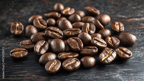 Wallpaper Mural Roasted Coffee Beans Close Up Dark Wood Background Torontodigital.ca