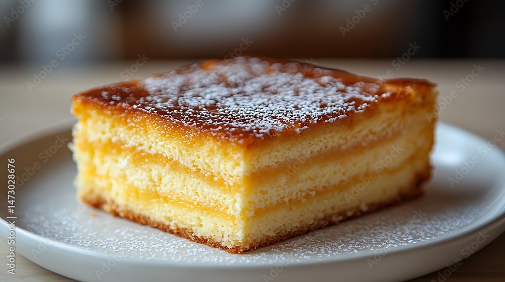 White plate of tasty Arany galuska cake with on white background White plate of tasty Arany galuska cake with on white background
