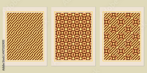 Geometric interplay: Exploring vintage-inspired art prints with patterned surfaces and framed composition, evoking refined textural design, art deco feeling