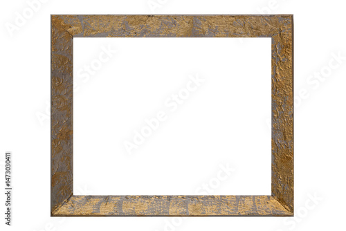 Old metal photo frame painted with gold color isolated on white background. Design mock up