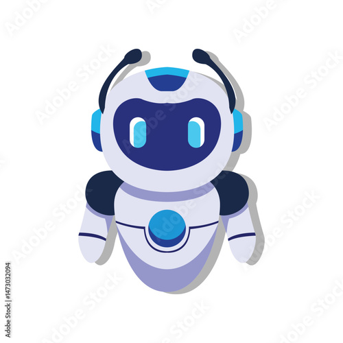 Cartoon Robot Character with Headset and Blue Accents