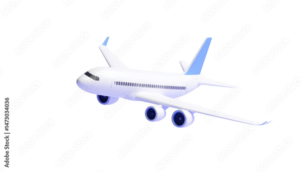 Modern Airplane 3D Model Flying in Clear Sky Background Modern Airplane 3D Model Flying in Clear Sky Background