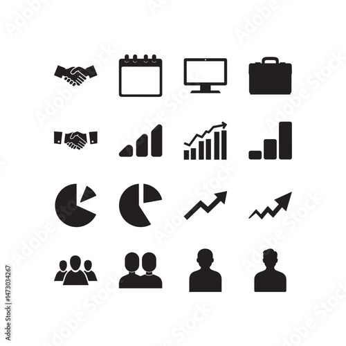 Business and Marketing Icons Set – Analytics, Growth, Teamwork, and Finance Symbols