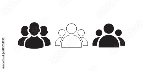 Versatile User Group Icons: Solid, Outline & Silhouette Styles for UI/UX