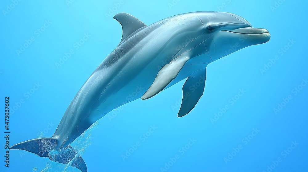 Obraz premium Majestic Dolphin Leaping Ocean Water Blue