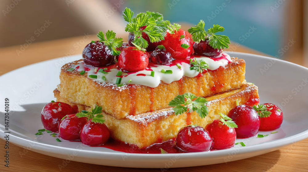 Delicious stacked french toast with berries Delicious stacked french toast with berries