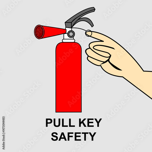 Hand Pulling Pin from Red Fire Extinguisher Illustration