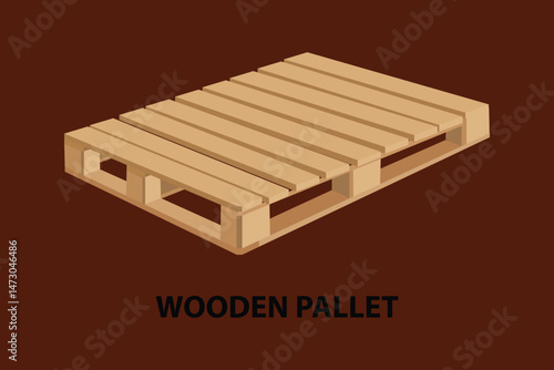 Isometric Wooden Pallet with Slats and Support Blocks