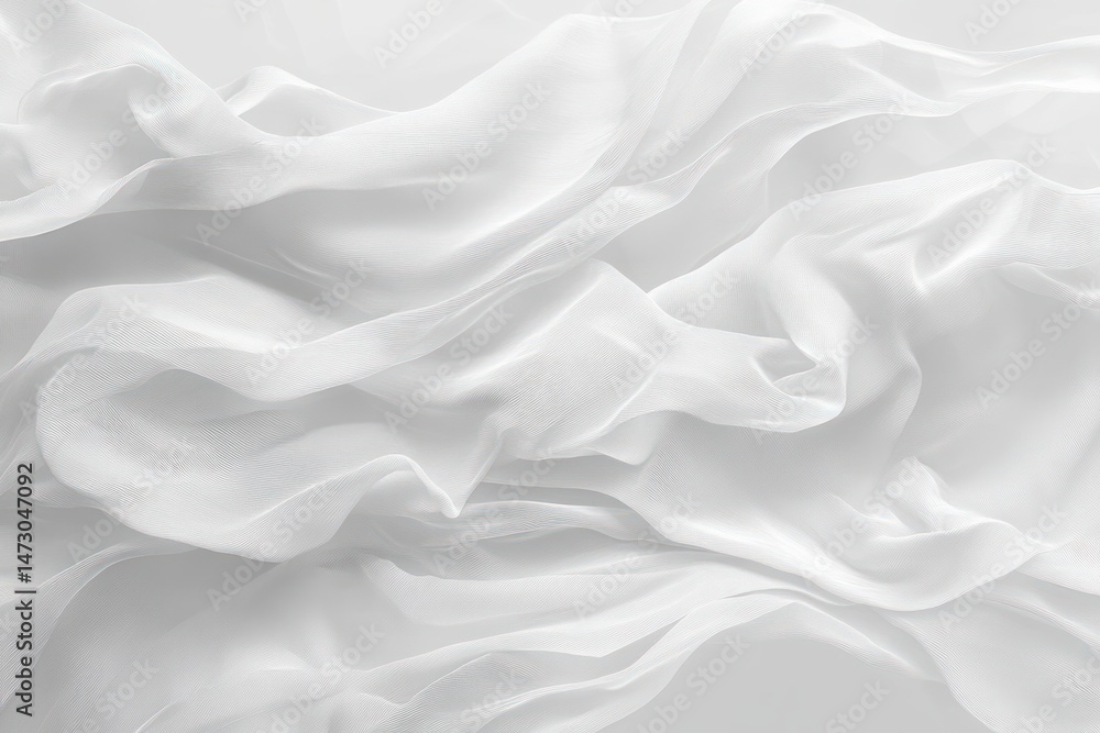 Fototapeta premium Soft, flowing white fabric with delicate, translucent texture creating gentle wave-like folds and light shadows