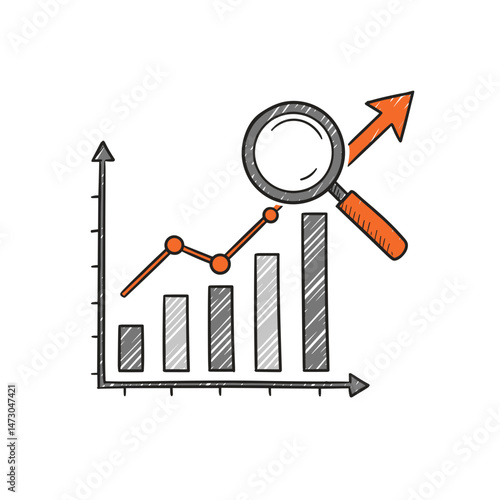 Predictive Analytics Concept Illustration. Growth Chart, Magnifying Glass. Forecasting, Data Analysis. For presentations, reports, websites, business