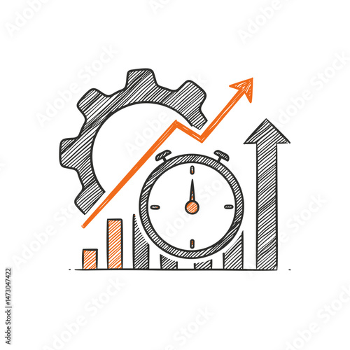 Operation Efficiency Symbol. Clock, Gear Mechanism Illustration. Concept of efficiency, workflow, optimization. For business, presentations, websites, reports