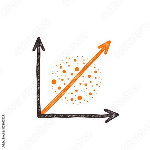 Regression Analysis Chart Illustration. Orange Arrow, Dotted Background. Regression analysis, statistical data modeling concept. For presentations, reports, websites, articles